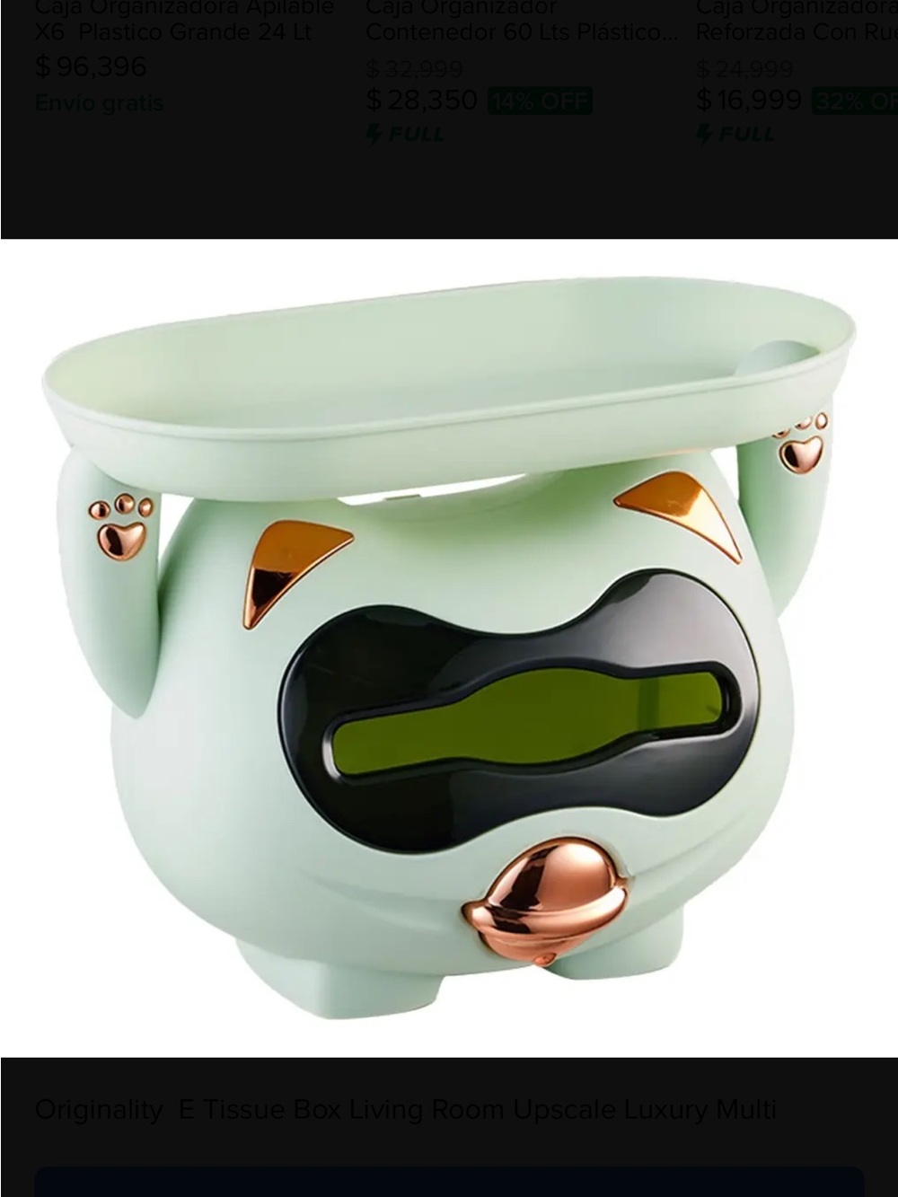 & Other Stories Mint Green Tissue Box Holder with Rose Gold Accents
